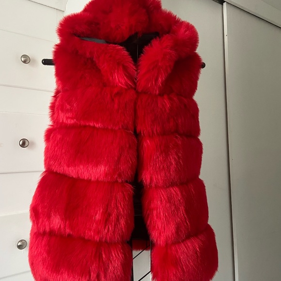 Jackets & Coats Red Faux Fur Vest Poshmark
